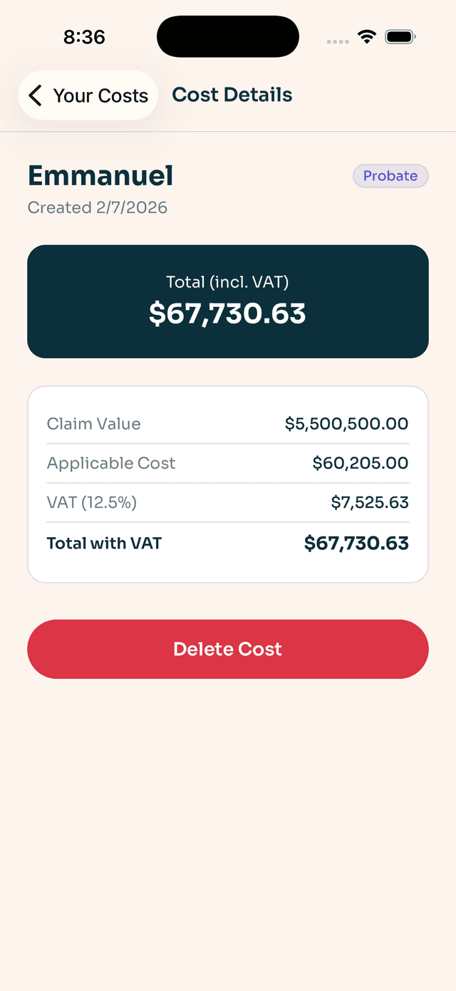 Save and Manage Results - Legal Cost Calculator